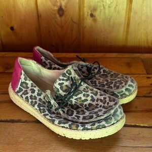 Hey Dude Leopard Print Slip-On Kids Casual Shoe with Pink Accent 1/2Y